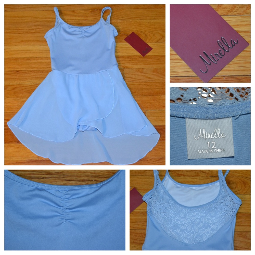 Youth girls Mirella blue leotard with skirt, size 12 - NWT
